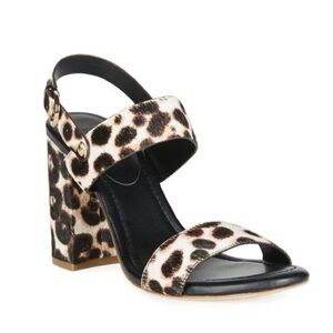 Joie Lakin Snow Leopard Calf Hair Slingback Block Heel Sandals Size 9